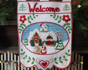 Bucilla Christmas WELCOME Wall Hanging Sequin and Bead Wall Hanging, Christmas Bucilla Wall Hanging Bell Chime, Bucilla Santa And Mrs Claus