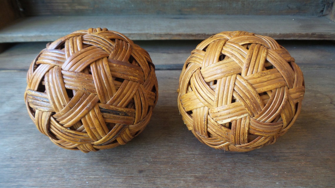 Vintage RATTAN BALLS Set of 7 Rattan Balls Wicker Balls Etsy