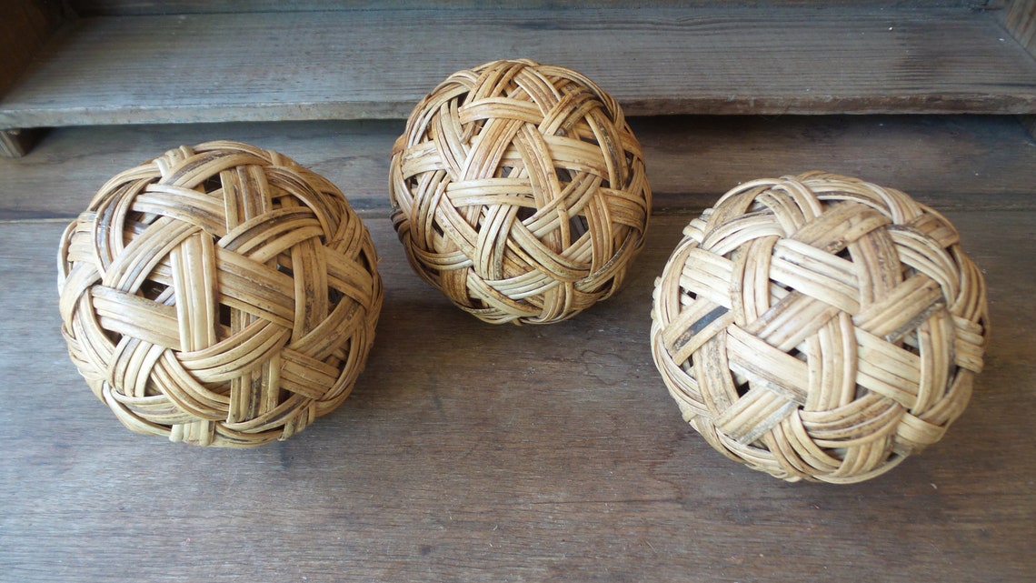 Vintage RATTAN BALLS Set of 7 Rattan Balls Wicker Balls Etsy