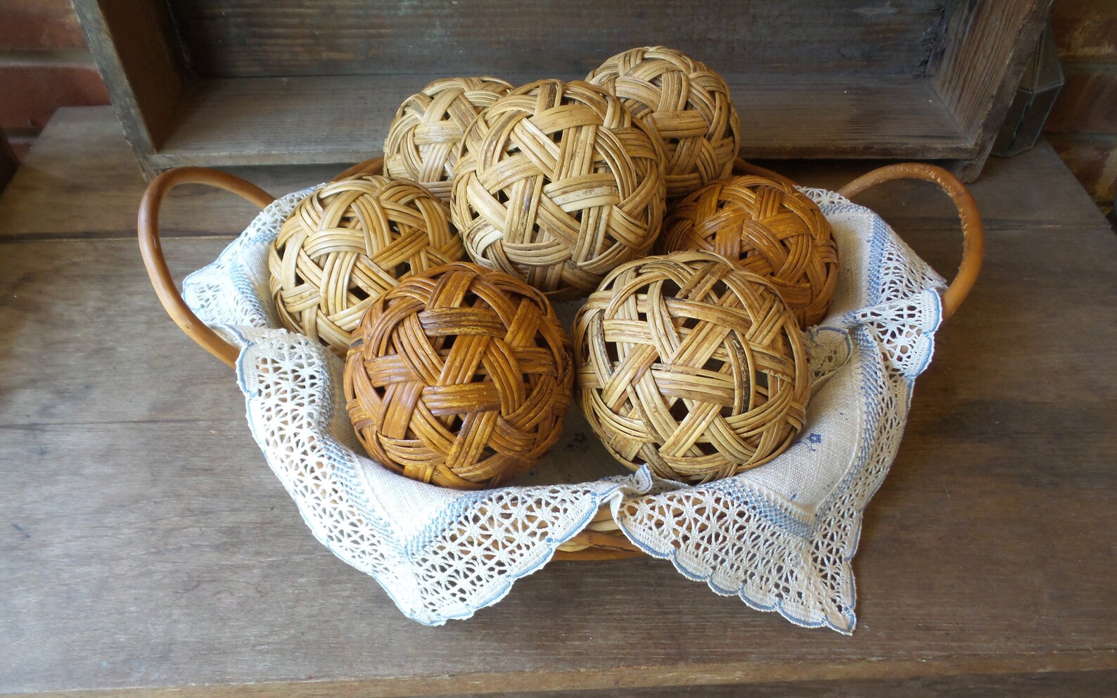 Vintage RATTAN BALLS Set of 7 Rattan Balls Wicker Balls Etsy