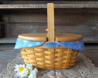 Longaberger Century Celebration Basket with Cloth Liner, Plastic Protector and Lid,Retired Longaberger Basket with Silver Star Liner and Lid