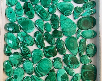 Natural Malachite Cabochons – Mixed Shape Gemstones for Jewelry Making (Wholesale Lot)