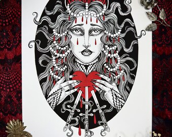 Queen of Hearts 5x7 or 9x13 giclée fine art print