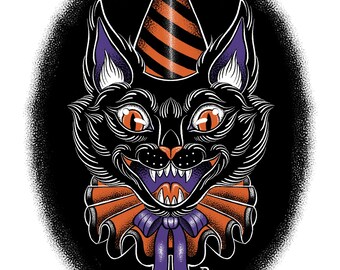 Halloween Clown Katze 13x18 cm Fine Art Giclée Druck