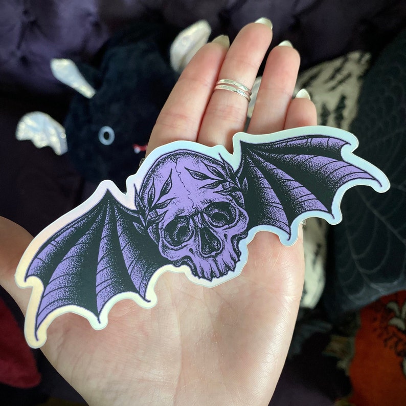 Bat Deaths Head matte holographic vinyl sticker image 2
