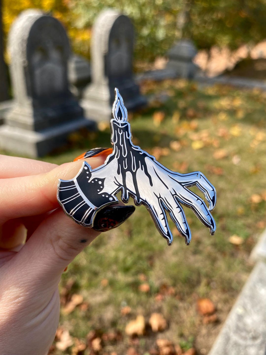 Vampire Hand silver hard enamel pin