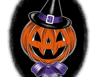 Halloween Witch Jack-o-Lantern 5x7” Fine Art Giclée print