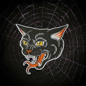 Hissing Cat woven iron on patch