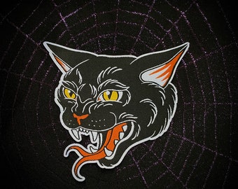 Hissing Cat woven iron on patch