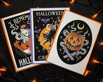Set of 3 Halloween 5x7 Greeting Cards