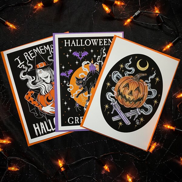 Set of 3 Halloween 5x7 Greeting Cards