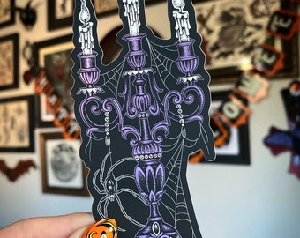 Haunted Candelabra vinyl matte metallic sticker