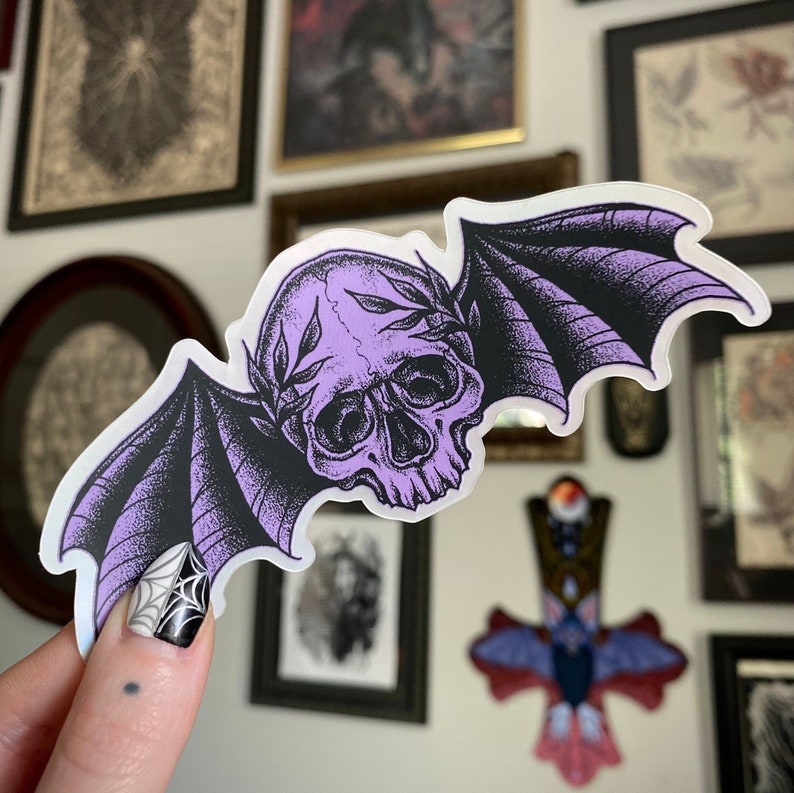 Bat Deaths Head matte holographic vinyl sticker image 1