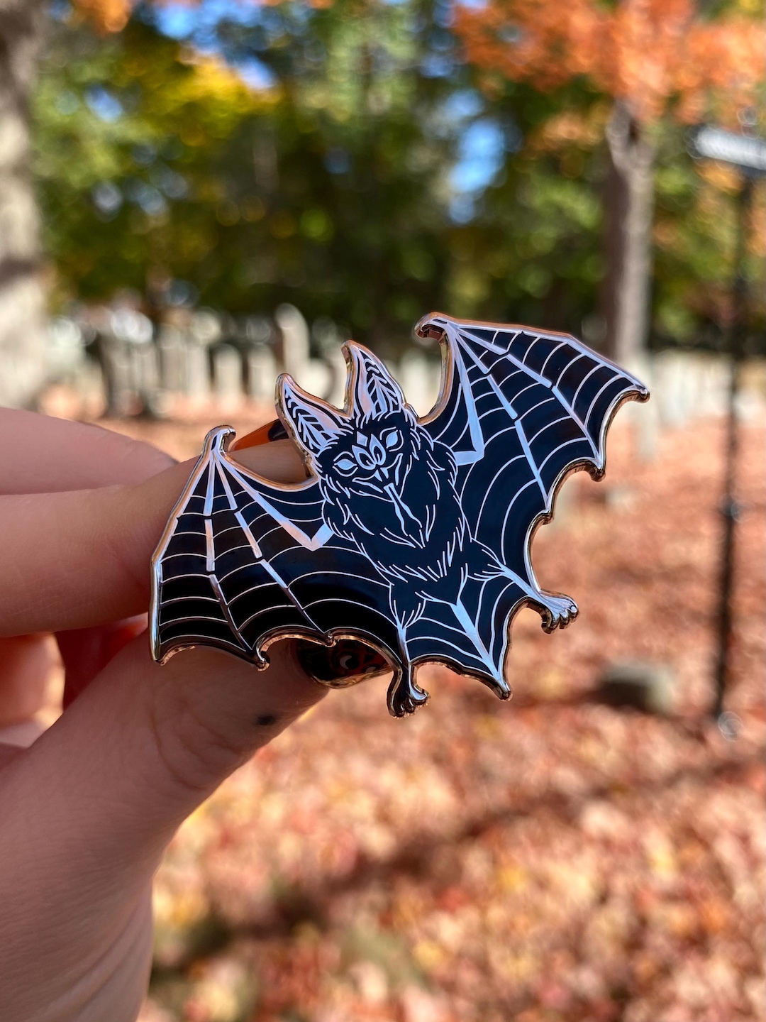 Creature of the Night silver hard enamel bat pin