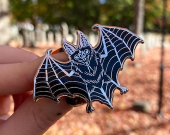 Creature of the Night silver hard enamel bat pin