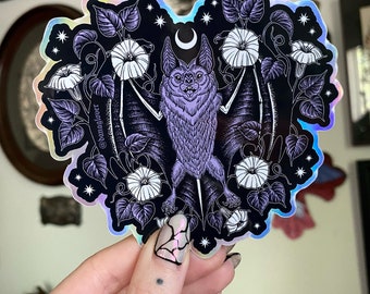 Moonflower Bat glossy holographic vinyl sticker
