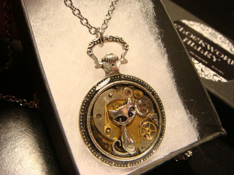 Clockwork Cat Steampunk Pocket Watch Pendant Necklace Made | Etsy