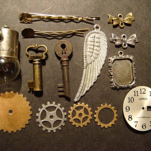 Steampunk Supplies -Keys, Clock Gears, Watch Parts,Wings...for Jewelry, Altered Art,  Assemlage, Scrapbooking--