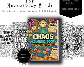 Kaosmålarbok för neurospicy sinnen | ADHD Vuxen (PDF/digital nedladdning)