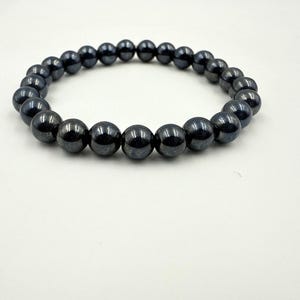 Natural Hematite Gemstone Bracelet: 8x8mm Non-Magnetic Stretch Beads