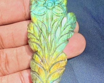 Hand Carved Labradorite Gemstone: Leaf & Flower Design