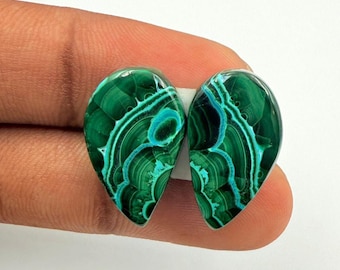 Chrysocolla Malachite Teardrop Cabochon Pair: Green Swirl Gemstones (20x13x5.5mm)