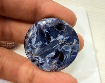 Round Pietersite Cabochon: Blue Pattern Gemstone, 31x31x5mm