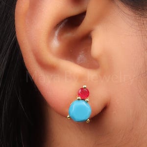 Ręcznie robione kolczyki ze srebra próby 925 z turkusem i rubinem