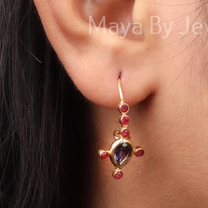 Ruby Amethyst Hoop Earrings, 925 Sterling Silver, Dainty Women Earrings, Gift jewelry