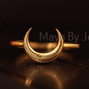 Crescent Moon Ring, 14k Gold Plated Sterling Silver Ring, Minimalist Celestial Jewelry, Boho Moon Phase Ring, Dainty Gift for Her