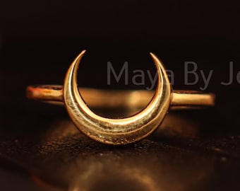 Anillo de luna creciente chapado en oro de 18 quilates: Joyería celestial de plata de ley