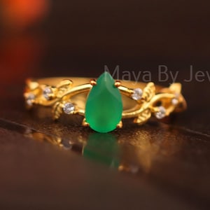 Green Onyx Ring, 925 Sterling Silver, 14k Gold Plated Ring, Handmade Promise Ring, Dainty Women Ring, Wedding & Engagement Ring, Gift Her