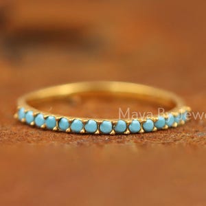 Turquoise Eternity Ring, 925 Sterling Silver Turquoise Ring, Dainty Ring, Turquoise Jewelry, Stackable Ring, Minimalist Jewelry, Gift Her