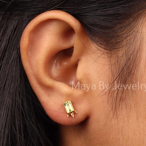 Natural Peridot Gemstone Studs Earring, 925 Sterling Silver, 14k Gold Vermeil Women Studs, Handmade Dainty Studs, Gift For Her
