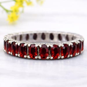 Garnet Ring, 925 Sterling Silver Gemstone, Stacking Engagement Women Ring, Gift For Her
