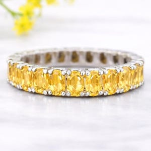 シトリンリング、925スターリングシルバー、スタッキングバンド、女性用エンゲージリング、彼女へのギフト