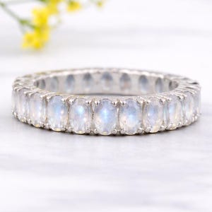 Rainbow Moonstone Eternity Band Ring, 925 Sterling Silver