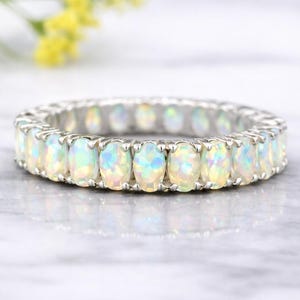 Sterling Silver Opal Eternity Band Ring, Stacking Ring