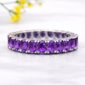 Ring paarse amethist, 925 sterlingzilver, stapelband vrouwen verlovingsring, minimalistische sieraden