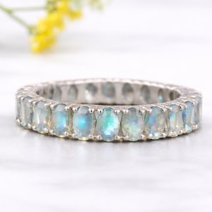 Labradorite Eternity Band Ring, 925 Sterling Silver Gemstone Ring, Women Stackable Engagemnet Jewelry