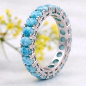 Larimar Ring, 925 Sterling Silver Gemstone Ring, Stacking Band Women Engagement Jewelry,