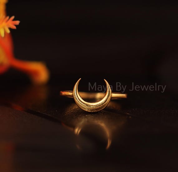 18k Gold Plated Crescent Moon Ring: Sterling Silver Celestial Jewelry