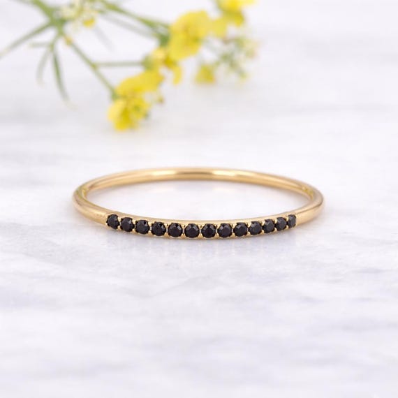 Black Onyx Eternity Ring: 925 Sterling Silver Gold Plated Stackable Band