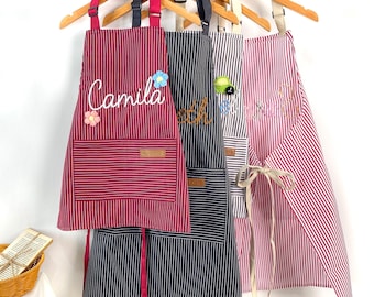 Custom Name Kids Apron, Personalized Toddler Art Smock, Embroidered Cooking Baking Apron, Birthday Gift for Little Chef Artist