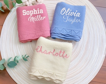 Personalized Knit Baby Blanket | Embroidery Gift for Baby Shower | Stroller Blanket | Monogrammed Newborn Baby Gift | for Baby