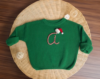 Baby Christmas Sweater|Personalized Santa Sweater with Name|Holiday Knit Outfit for Babies|Baby's First Christmas Outfit|Christmas Gift