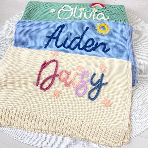 Custom Embroidered Baby Name Blanket - Soft Cotton Knit Newborn Swaddle, Personalized Baby Shower Gift, Keepsake Nursery Decor