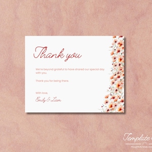 Biglietto di ringraziamento per matrimonio modificabile - Stile minimal, boho o floreale - Modello Canva, download immediato, stampabile e utilizzabile in digitale
