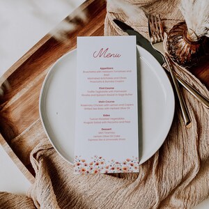Wildflower Menu Card for Elegant Wedding Dinner Printable Boho Template Design
