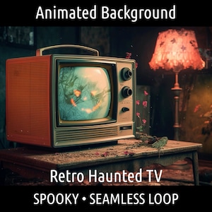 ANIMOWANE TŁO | Retro Haunted Halloween TV Telewizja | Dla Vtuber Twitch Obs Zoom Stream Looping Overlay Stage | Płynna pętla